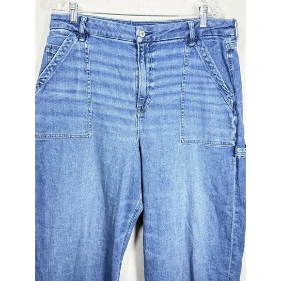 American Eagle Curvy Super High Rise Carpenter Jeans Baggy Wide Leg Blue 16 - Picture 2 of 10